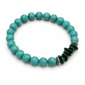 Handgjort armband i turkos och omsmyckad malakit med silverdetaljer, Omsmyckat